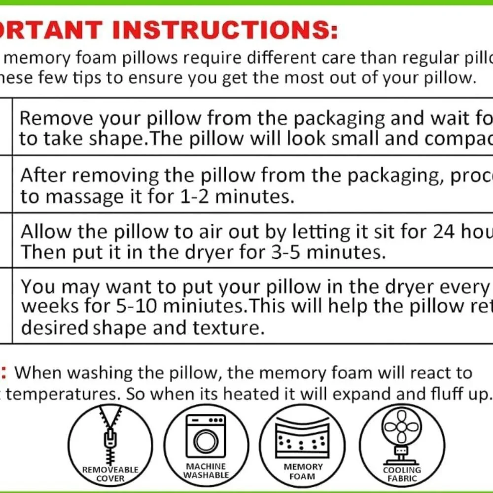 Bamboo Shredded Memory Foam Pillow Hypoallergenic Washable‎ Cover King Queen